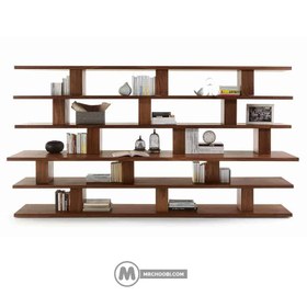 تصویر دکور کتابخانه چوبی ماهانه 