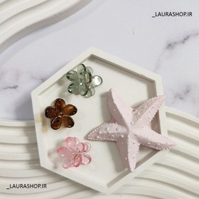 تصویر گیره مو گل شیشه ای بسته 3 عددی زنانه و دخترانه 3-piece glass flower hair clip for women and girls