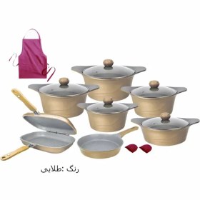 تصویر سرویس قابلمه چدن ام جی اس 16 پارچه طرح کره ای C_ صورتی mgs 16 cast iron pot service korean design fabric c_ pink