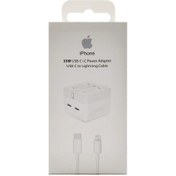 تصویر آداپتور شارژر اپل آیفون دو خروجی تایپ سی 35W همراه با کابل iPhone 14 Max 35w USB-C Power Adapter & USB-C to Lightning Cable