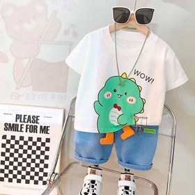 تصویر تیشرت شلوارک دایناسور کوچولو بچگانه 123 - سایز Little dinosaur shorts T-shirt for children