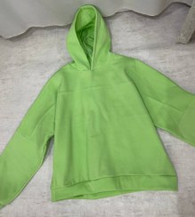 تصویر هودی اورسایز دورس سه نخ داخل پشمی – سایز ۳۸ تا ۴۸ - سبز فسفری 