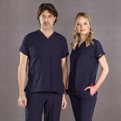 تصویر اسکراب پزشکی سرمه‌ای مدل دکتر گریز چیزگی (پارچه نازک) 