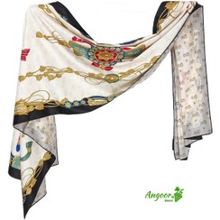 تصویر شال ابریشمی مجلسی رنگ طلایی مشکی کد 2092 