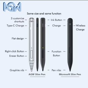 تصویر قلم AGW مدل Slim Pen Plus شارژی مناسب تمامی محصولات مایکروسافت سرفیس - مشکی 