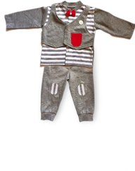 تصویر بلوز و شلوار پسرانه طرح جلیقه - سایز 35 Boys' Top and Pants Set – Faux Vest Design