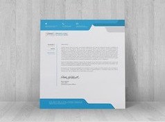 تصویر طرح لایه باز سربرگ شرکتی Letterhead Layout with Blue Header and Footer 