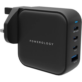 تصویر شارژر دیواری پاورلوژی مدل PWCUQC006-BK POWEROLOGY 100W TRIPLE PD GAN CHARGER | PWCUQC006-BK