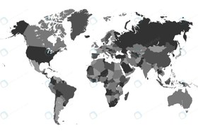 تصویر وکتور نقشه کره زمین با تقسیمات مرزی و تن خاکستری 