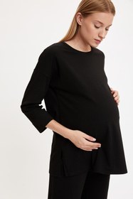 تصویر تیشرت بارداری زنانه Relax طرح چاکدار مشکی برند Defacto کد 1607203621 