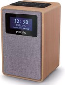 تصویر رادیو ساعت Philips R5005/10 - ارسال 20 روز کاری Philips R5005/10 Clock Radio, DAB+ Radio (2.5-Inch Full-Range Speaker, Compact Design, DAB+/FM Radio, Shiny Black Display, Dual Alarms), Brown/Grey