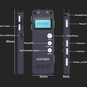 تصویر ظبط صدای HOMDER ضبط صدا دیجیتال، ضبط صوت حرفه ای هومدر USB با پخش کننده MP3، ضبط فعال صدا با قابلیت ضبط صدای 