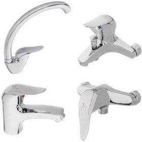 تصویر ست شیرآلات طوفان فلز مدل ندا مجموعه ۴ عددی رنگ سفید کروم 