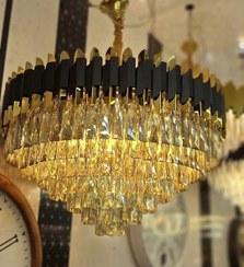تصویر لوستر کریستالی آرتا کد arta3595dw ۱۲ لامپ مشکی طلایی 
