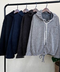 تصویر ست شکت مخمل کجراه و شلوار فوتر - زغالی / شکت 