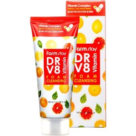 تصویر فوم شستشوی صورت مولتی ویتامین و روشن کننده فارم استی 100 میل مدل DR V8 vitamin foam cleansing 