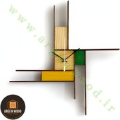 تصویر ساعت چوبی دیواری فانتزی ، مدرن و خاص طرح پازلی موندریان کد 612 