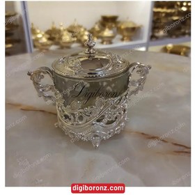 تصویر قندان طرح ارکيده شيشه ای نقره ای سيلور Silver glass orchid design sugarcane