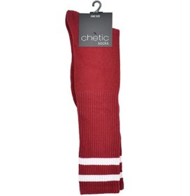 تصویر جوراب Chetic چتیک زیر زانو قرمز خط دار سفید 