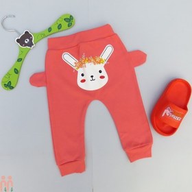 تصویر شلوار نوزاد و کودک دخترانه اسلش نخی گوش دار راحتی صورتی مرجانی خرگوش baby pants 