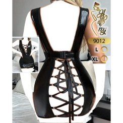 تصویر پیراهن سرهمی لاتکس زنانه مشکی – گره‌ ای پشت برند هارنی 