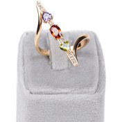 تصویر انگشتر ژوپینگ، طرح طلا و جواهر، آلیاژ مس و استیل، نگین‌‌های رنگی، کد B037 