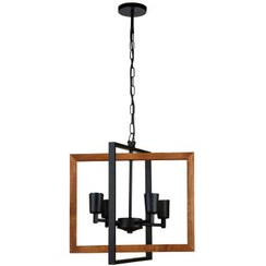 تصویر لوستر آویز افتخار مدل BAM1014 چهار شعله چوب و فلز 