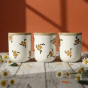 تصویر بانکه سرامیکی طرح‌دار با درب چوبی کد 21 Patterned ceramic jar with wooden door code 21