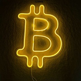 تصویر نئون مینیمال با طرح بیتکوین minimal neon of bitcoin logo