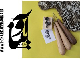 تصویر Price and online purchase of handmade linoleum stamp with a wooden base in the shape of a flower 