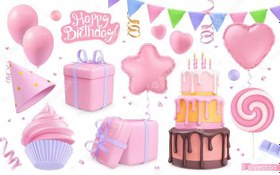 تصویر مجموعه تزیینات جشن تولد – Happy birthday holiday decorations set 