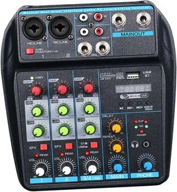 تصویر کارت میکسر صدا 4 کاناله(بار آمازون) Ultra low noise 4 Channel Mixer Soundboard Stable Transmission Professional Sound Mixing Console Digital Mixer for DJ Mixing, Blue