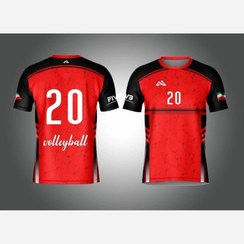 تصویر لباس والیبال پارچه فلامنت درجه یک رنگ قرمز مشکی تیمی و تکی 