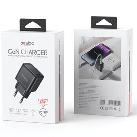 تصویر کلگی فست شارژ یسیدو مدل YC62 با حداکثر توان خروجی 25 وات Yesido YC62 3A QC3.0 PD 25W Type-C Wall Charger