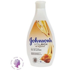 تصویر لوسیون بدن روغن آرگان بادام و شی باتر جانسون Johnson’s Vita Rich Rejuvenating Oil In Lotion Almond Oil 400ml 