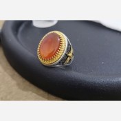 تصویر انگشتر نقره مردونه طرح فروهر نگین عقیق یمن 