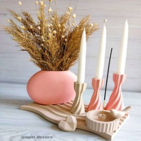 تصویر ست رومیزی ترکیبی سفیدصورتی