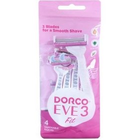 تصویر خودتراش 3 تیغه دورکو زنانه بسته بندی 4 عددی مدل EVE 3 dorco eve3 fit 4dpisosable razors