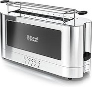 تصویر Russell Hobbs 2-Slice Glass لهجه بلند توستر ، فولاد سیاه و ضد زنگ ، TRL9300BKR Russell Hobbs 2-Slice Glass Accent Long Toaster, Black &amp; Stainless Steel, TRL9300BKR