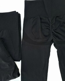 تصویر لگ پشت چین دار سیملس(بدون درز) مشکی/ وارداتی - Seamless Leggings 