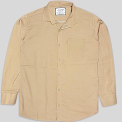 تصویر پیراهن کنفی تمام نخ تک جیب آستین بلند کرمی 124070-2 