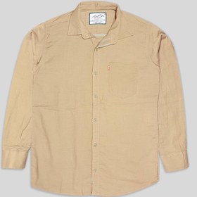 تصویر پیراهن کنفی تمام نخ تک جیب آستین بلند کرمی 124070-2 