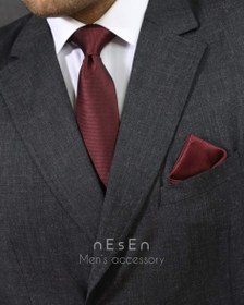 تصویر ست کراوات و دستمال جیب مردانه نسن | زرشکی ساده (جودون) S11 