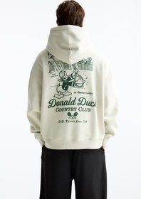 تصویر سویشرت کلاهدار با طرح دونالد داک برند PullAndBear Donald Duck kare kesim kapüşonlu sweatshirt