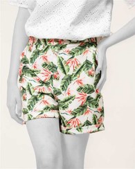 تصویر شلوارک زنانه دمپا پاکتی شیری سبز گلدار RNS 