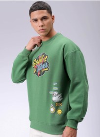 تصویر سویشرت پلی استر مردانه با آستین بلند و طرح بافت بزرگ اندازه‌دار برند the indian garage co Men Knitted Oversized Placement Print Long Sleeve Polyester Sweatshirt