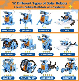 تصویر پروژه‌های STEM 12 در 1 ربات خورشیدی برای کودکان، 190 قطعه ربات‌های حرکتی با انرژی خورشیدی و باتری، ساخت و یادگیری علمی DIY برند magic vault STEM Projects 12 in 1 Solar Robot Toys for Kids, 190 Pieces Solar and Cell Powered Dual Drive Motor DIY Building Science Learnin