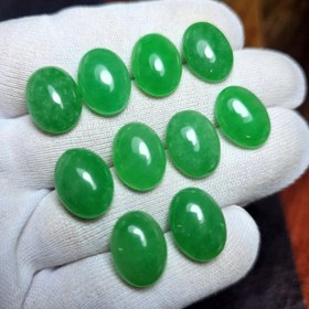 تصویر پک ۱۰ عددی نگین سنگ جید سبز معدنی 