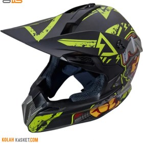 تصویر کلاه کاسکت کراس طرح دار مشکی فسفری Warrior dg Warrior DG Phosphor Black Patterned Cross Helmet