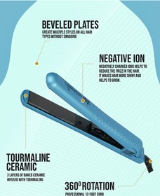 تصویر صاف کننده موی سرامیکی 1.25 اینچی آبی - ابزارهای موی با کیفیت عالی - گرم شدن سریع و ماندگاری طولانی برند american tek Ceramic Hair Straightener 1.25'' Blue - Premium Quality Hair Tools -Fast Heat Up And Long Lasting
